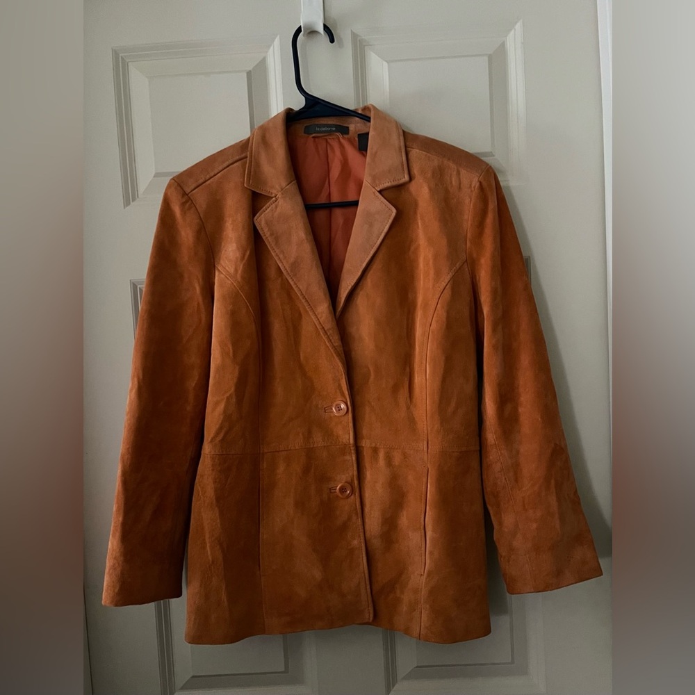 Vintage women’s Liz Claiborne Orange Suede Leather 2 button Blazer Jacket size 8